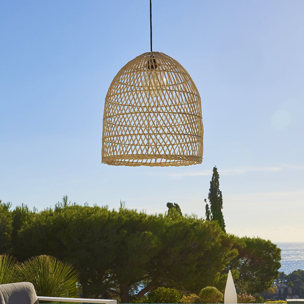 Suspension sur secteur pour l'extérieur PAULO OUTDOOR CABLE en rotin naturel style bohème 5m de longueur de câble