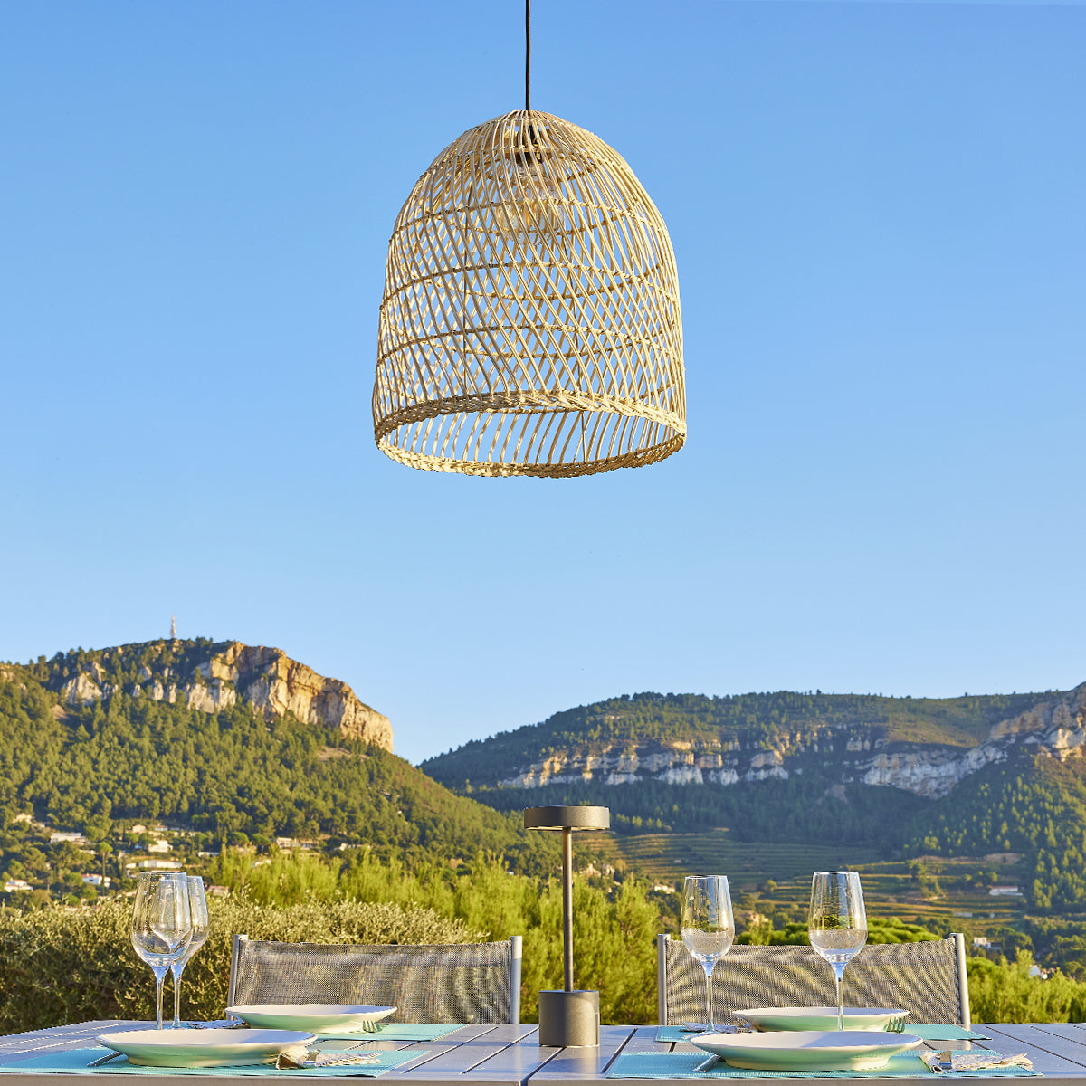Suspension sur secteur pour l'extérieur PAULO OUTDOOR CABLE en rotin naturel style bohème 5m de longueur de câble