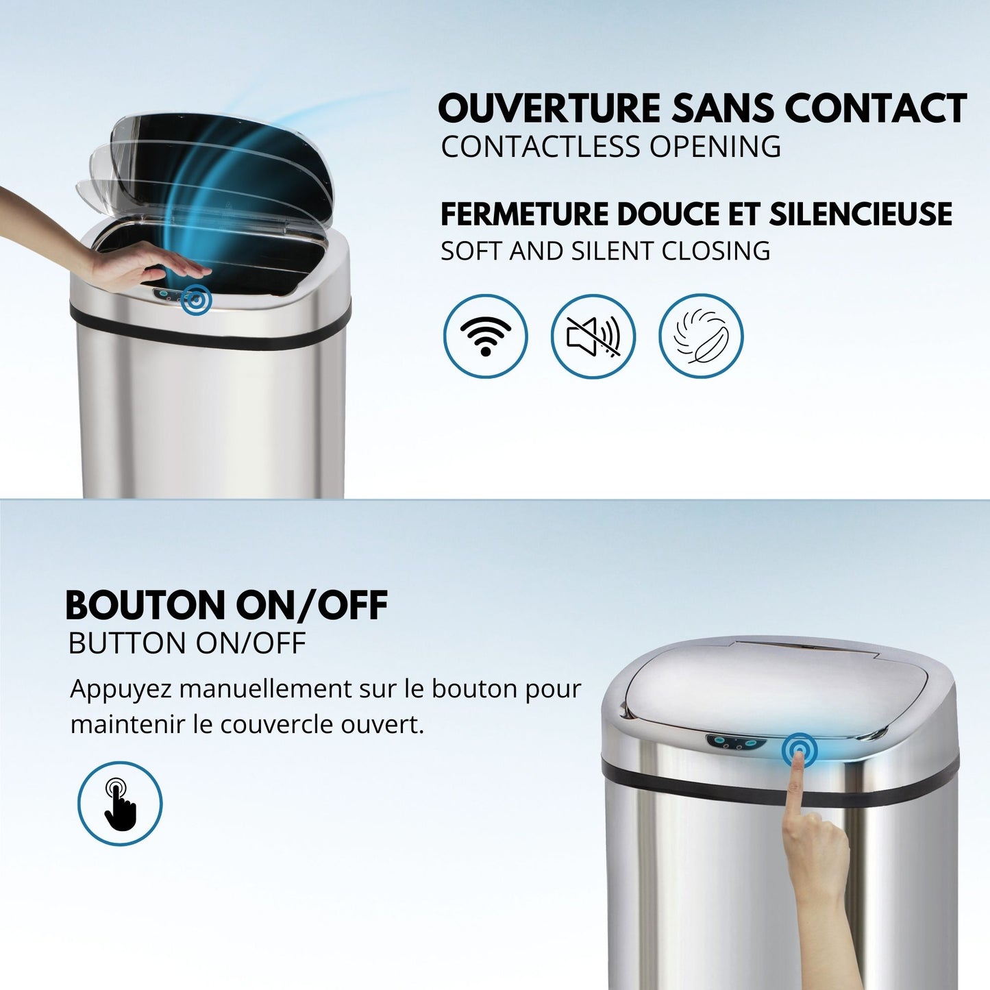 Poubelle de cuisine automatique 58L MAJESTIC grande capacité en acier INOX avec cerclage