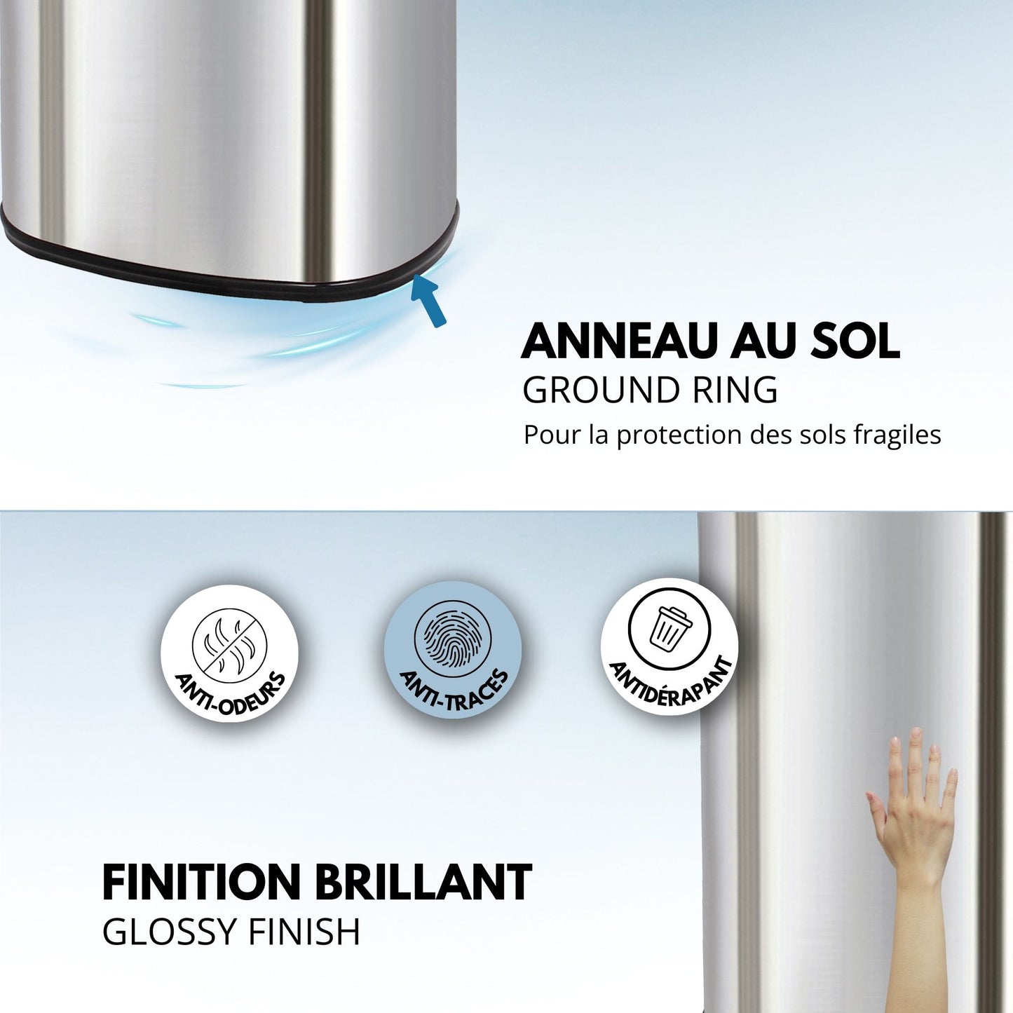 Poubelle de cuisine automatique 58L MAJESTIC grande capacité en acier INOX avec cerclage
