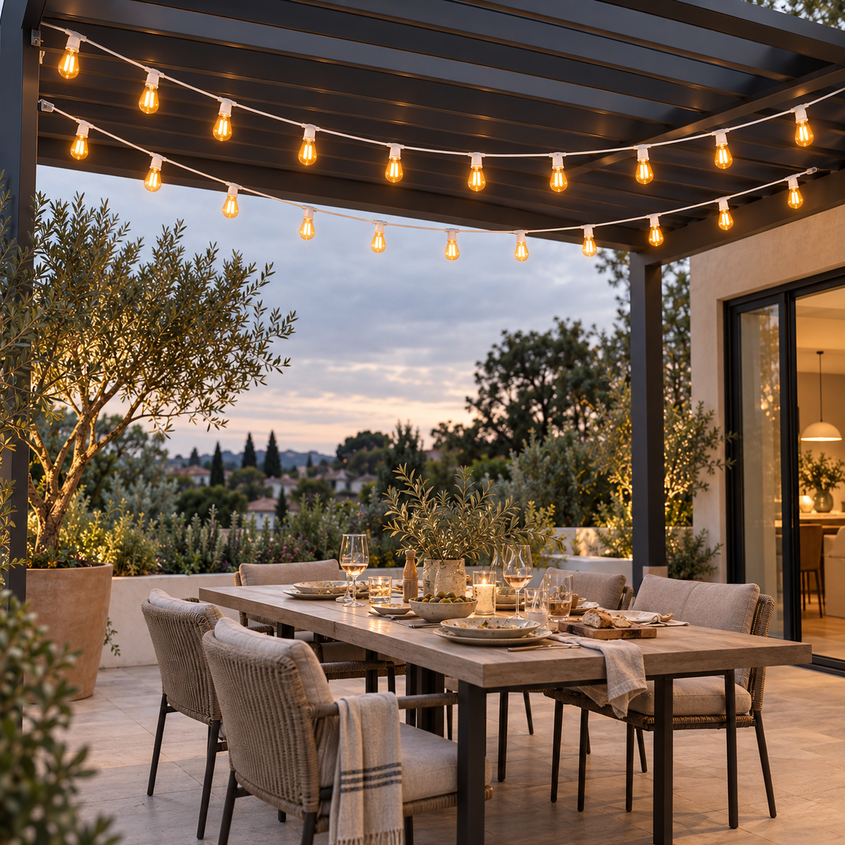 Guirlande lumineuse extérieur câble blanc 10 ampoules LED blanc chaud douille E27 interchangeables MAFY LIGHT WHITE 6m