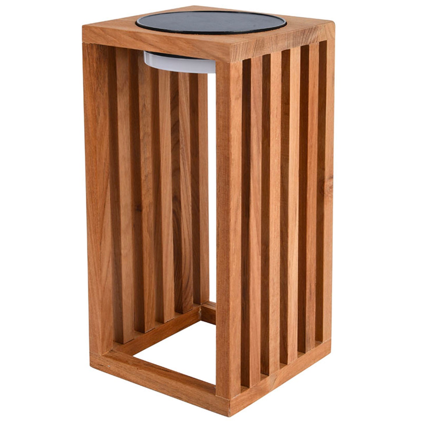 Lanterne solaire décorative LED blanc chaud CHENNAI en bois teck massif H30cm