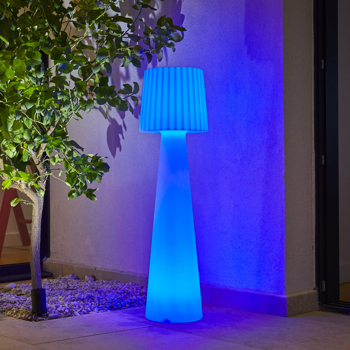 Lampadaire solaire LED abat-jour ondulé multicolore dimmable LADY C110 SOLAR H110cm avec télécommande