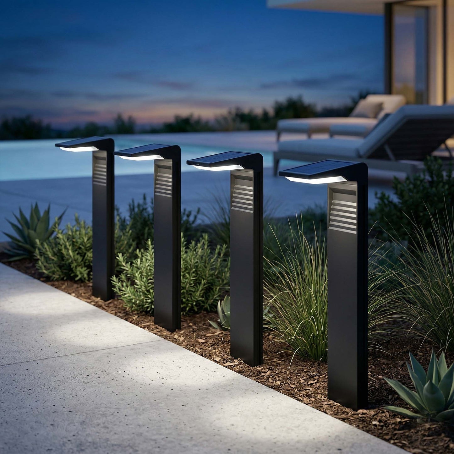 Lot de 8 balises solaires à planter LED blanc froid OSTRY H41cm Lumière Extérieur, Eclairage Solaire pour Jardin Chemin