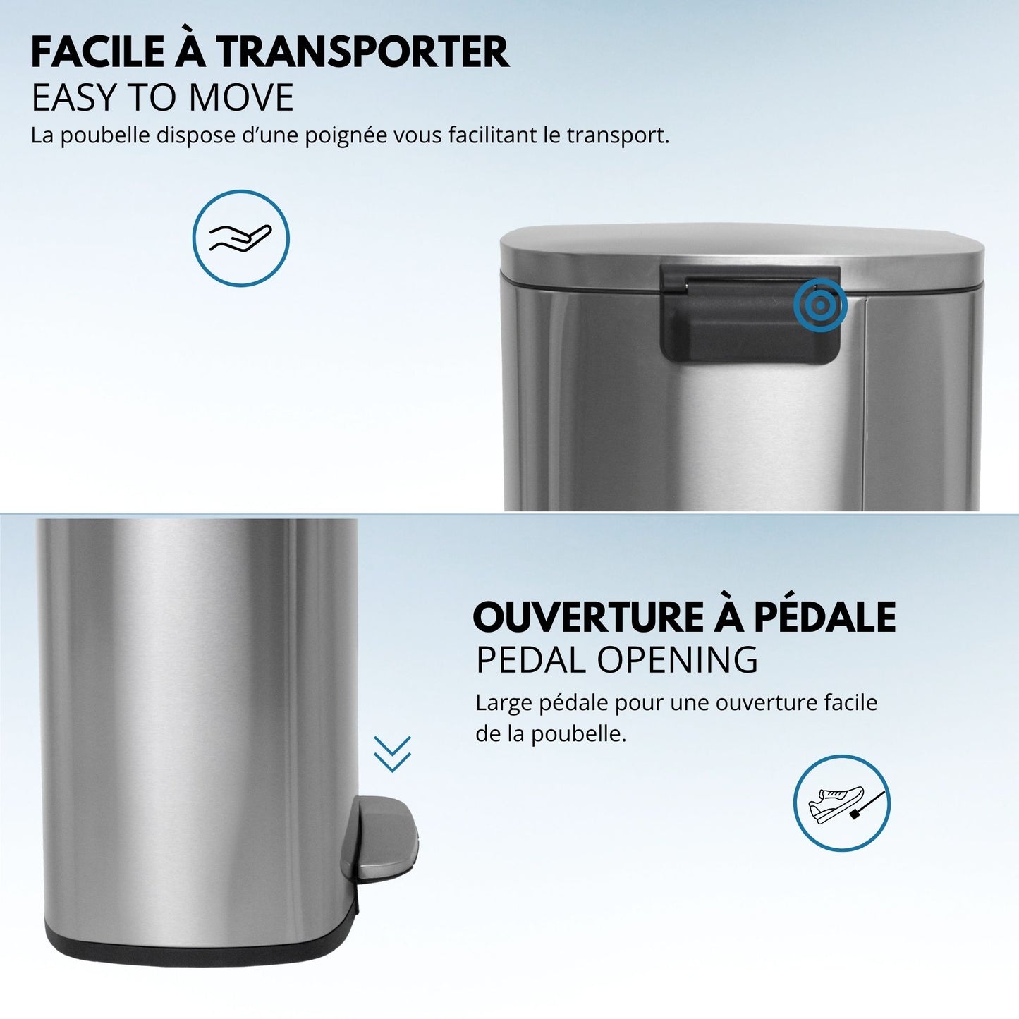 Poubelle de cuisine à pédale 50L Design ADMIRAL en acier Inox brossé avec seau et fermeture douce