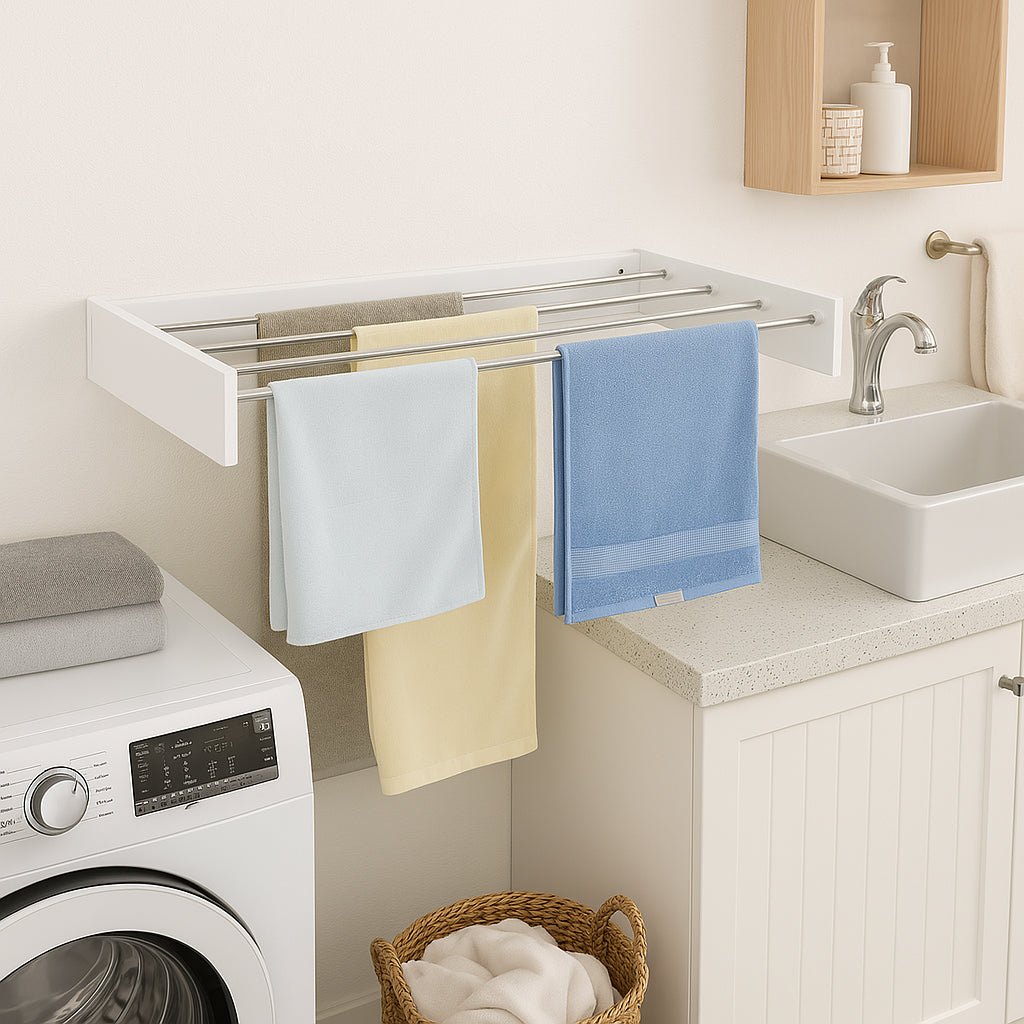 Étendoir à Linge Mural, Étendoir, Montage Mural, COBRA Etendoir à Linge Pliable pour l'intérieur ou l'extérieur, 100 cm, Blanc