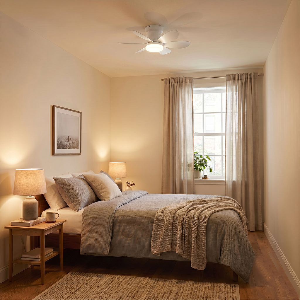 Ventilateur de Plafond 52cm avec Lampe LED MISTRAL Petit Ventilateur Silencieux Chambre Enfant Bureau Cuisine Moteur DC Basse Consommation Réversible Ete Hiver avec Télécommande Blanc