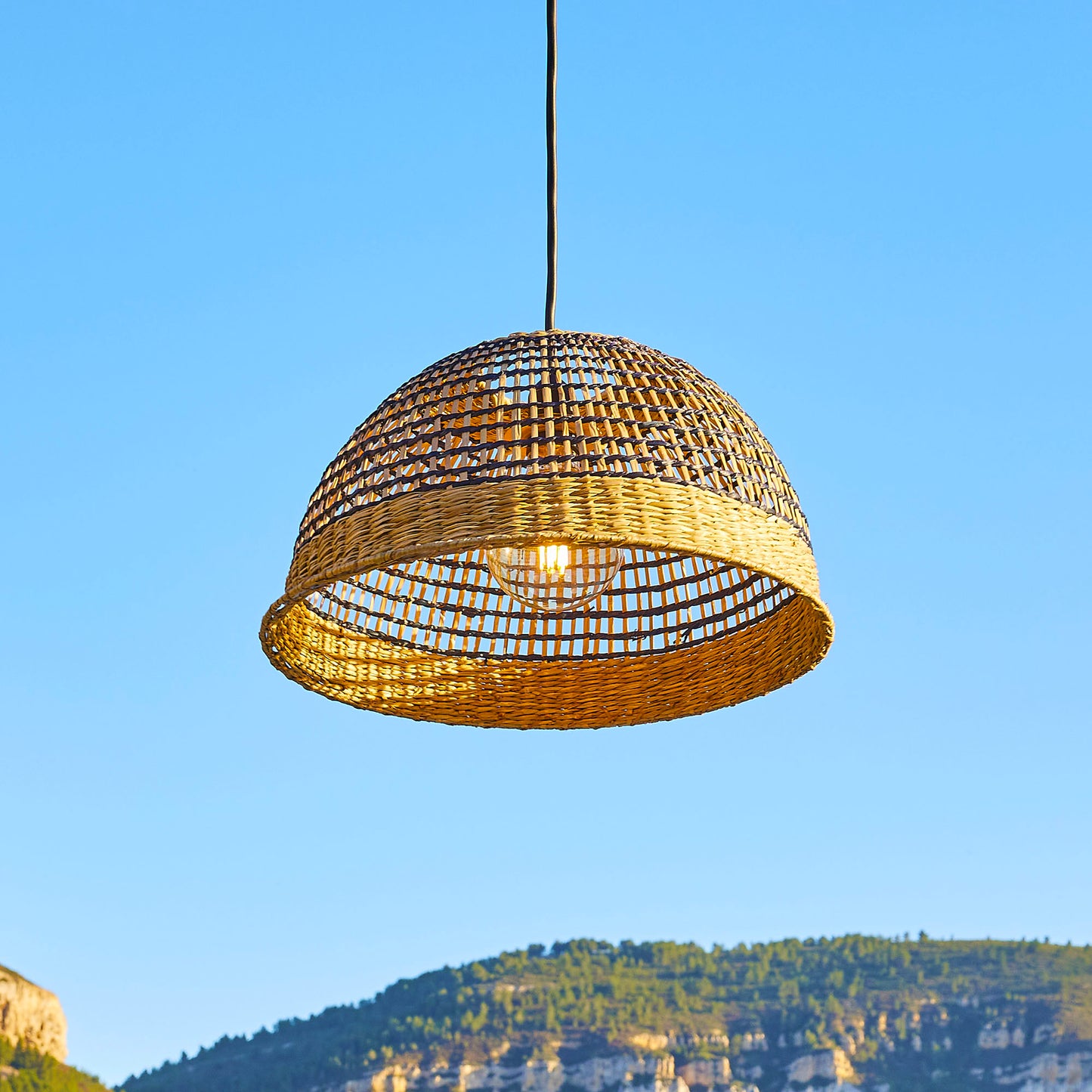 Abat jour naturel CESARE en herbe marine style bohème H19cm pour monture électrique E27