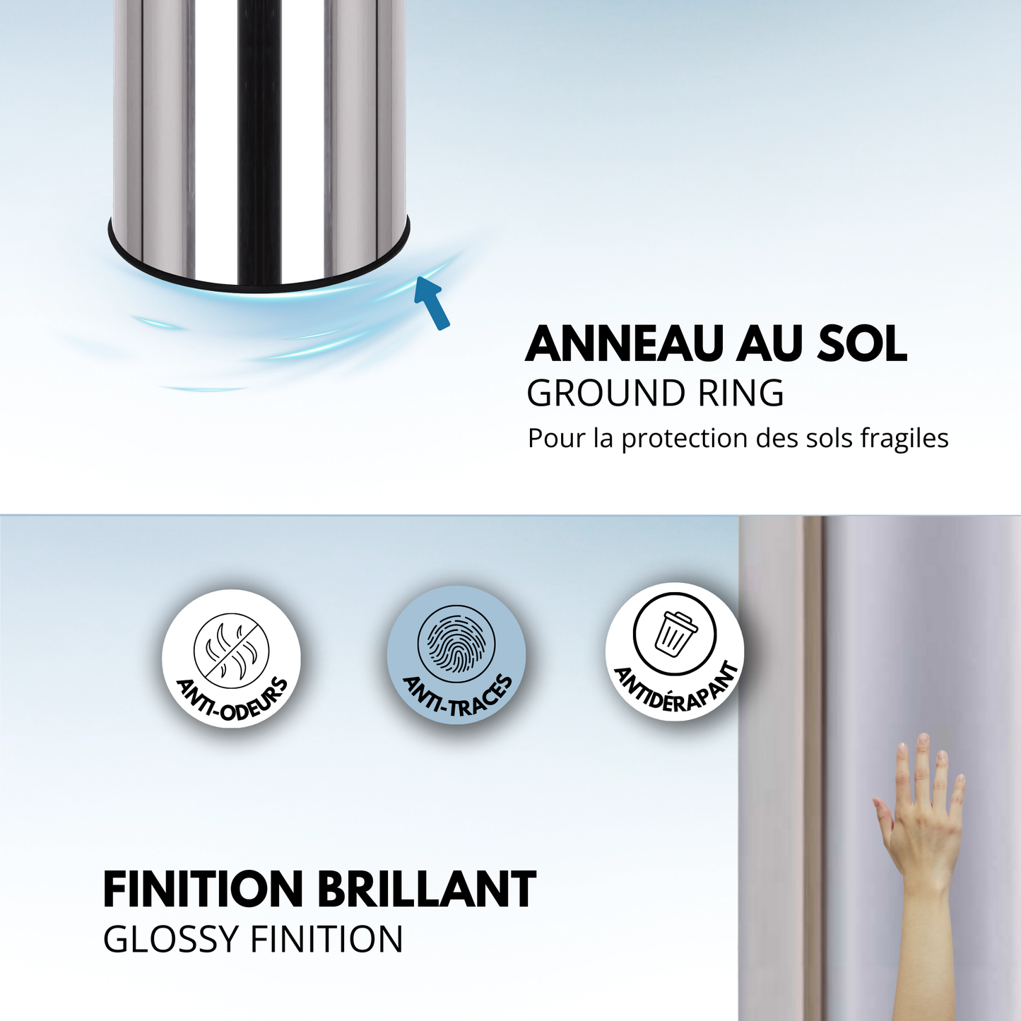 Poubelle de cuisine automatique 42L ARTIC en acier Inox H73cm avec cerclage