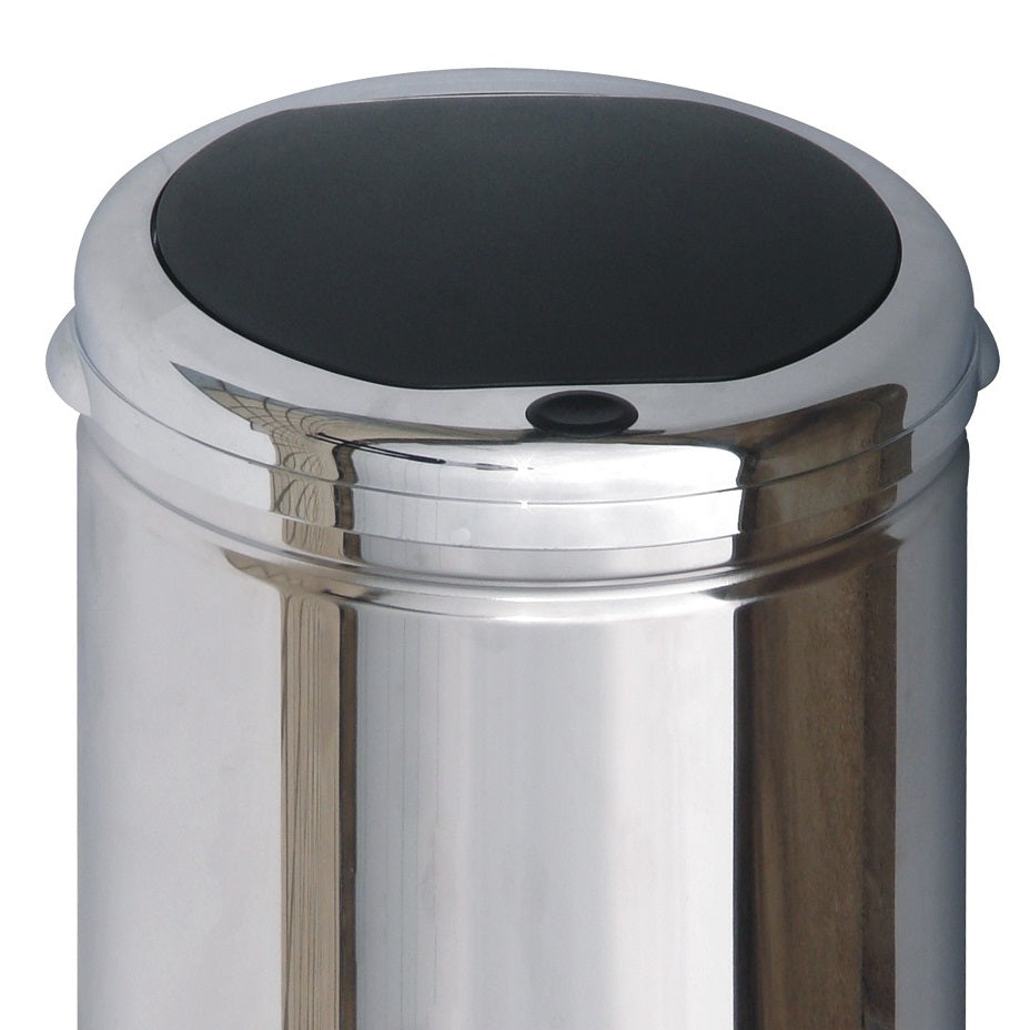 Couvercle pour poubelle push rond modèle TOKYO Chrome et noir Ouverture par simple pression