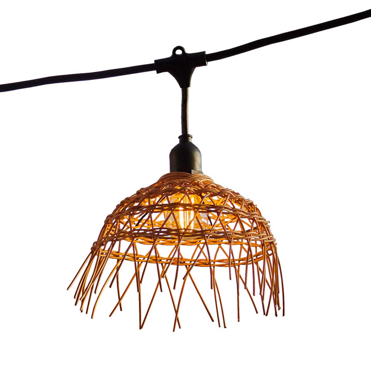 Guirlande lumineuse extérieure raccordable 102m avec 250 ampoules LED filament E27 blanc chaud HAWAII LIGHT Abat-jour polyrotin bohème
