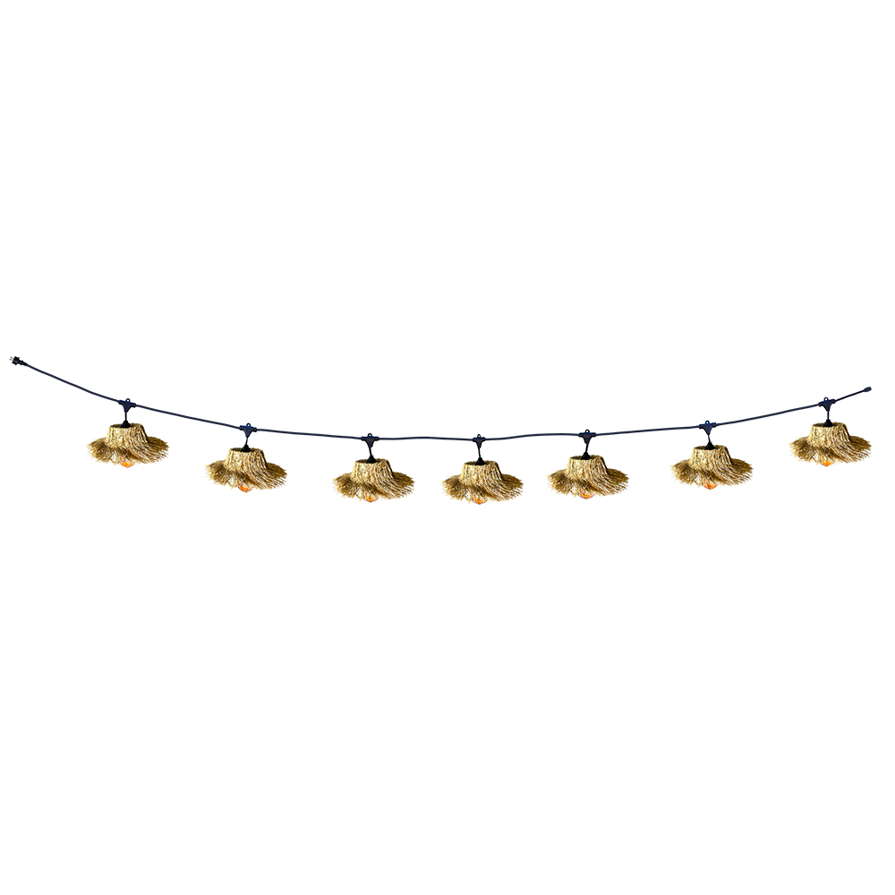 Guirlande lumineuse extérieure raccordable 6m avec 7 ampoules LED filament E27 blanc chaud TAHITI LIGHT Abat-jour en paille bohème