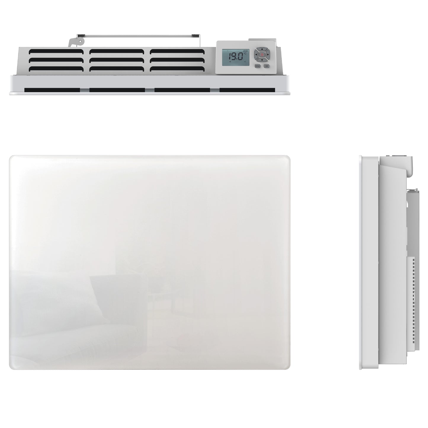 Radiateur électrique à inertie sèche bloc CERAMIQUE + facade VERRE écran LCD 1000W GLASS Norme NF
