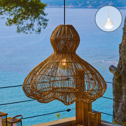Suspension RONDA NOMAD en rotin naturel style bohème avec ampoule LED blanc/RGB nomade