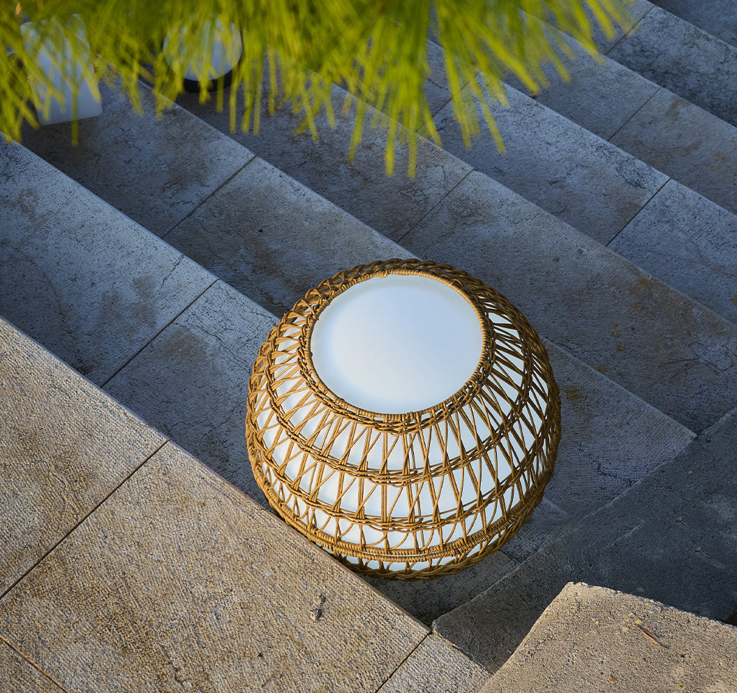 Boule lumineuse filaire avec coque poly rotin amovible pour extérieur LED blanc BOBBY W40 DRESS ∅40cm culot E27