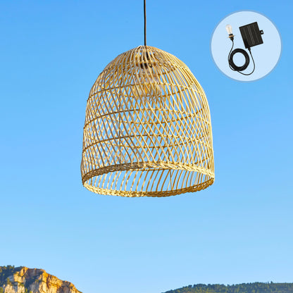 Suspension solaire PAULO SOLAR en rotin naturel avec câble hybride secteur et solaire 5m de longueur