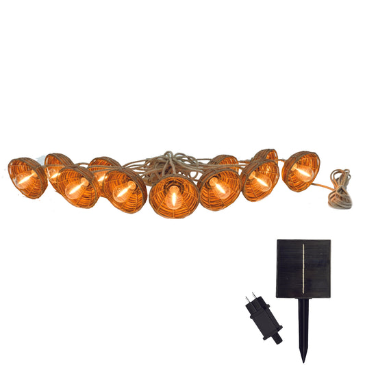 Guirlande lumineuse extérieur raccordable 10 abat-jour en polyrotin COTTAGE HYBRID blanc chaud 8m solaire et sur secteur