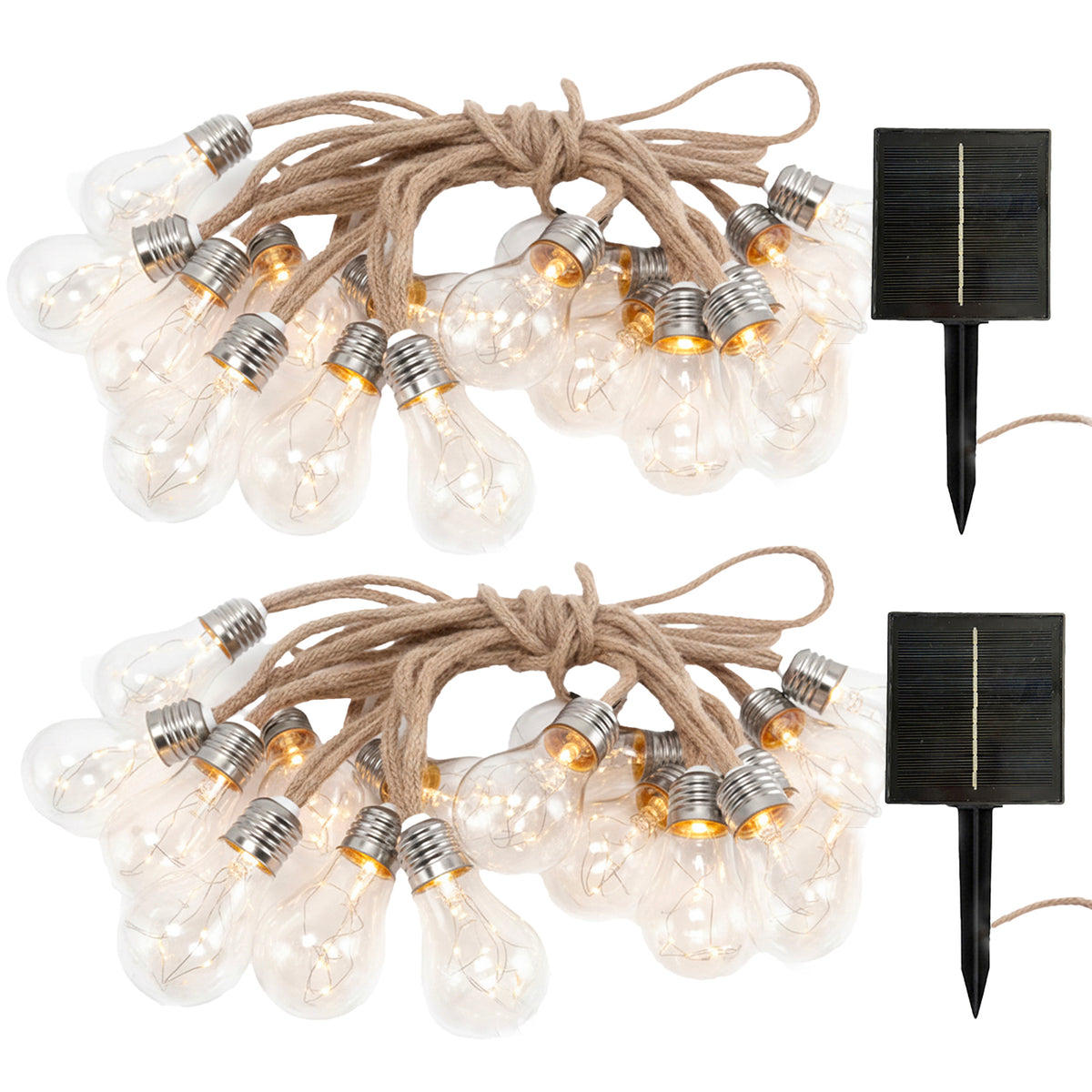 Lot de 2 guirlandes lumineuses solaires raccordables câble effet corde 20 globes effet étoilé LED blanc chaud 2x FANTASY STAR CORD SOLAR 13m