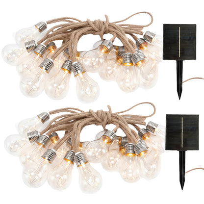 Lot de 2 guirlandes lumineuses solaires raccordables câble effet corde 20 globes effet étoilé LED blanc chaud 2x FANTASY STAR CORD SOLAR 13m