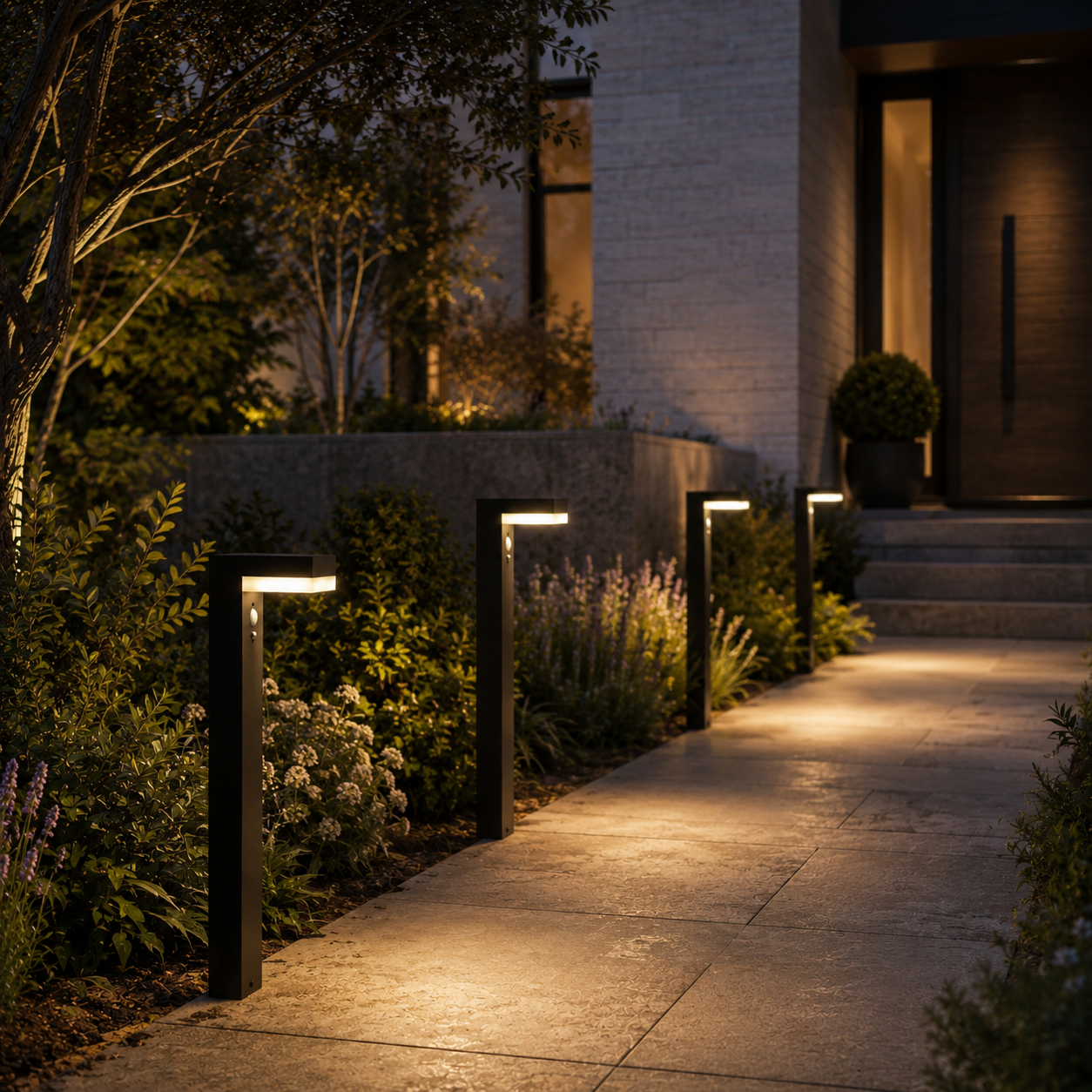 Balise solaire à fixer ou planter LED blanc chaud avec détecteur de mouvement CENOVA TALL H50cm