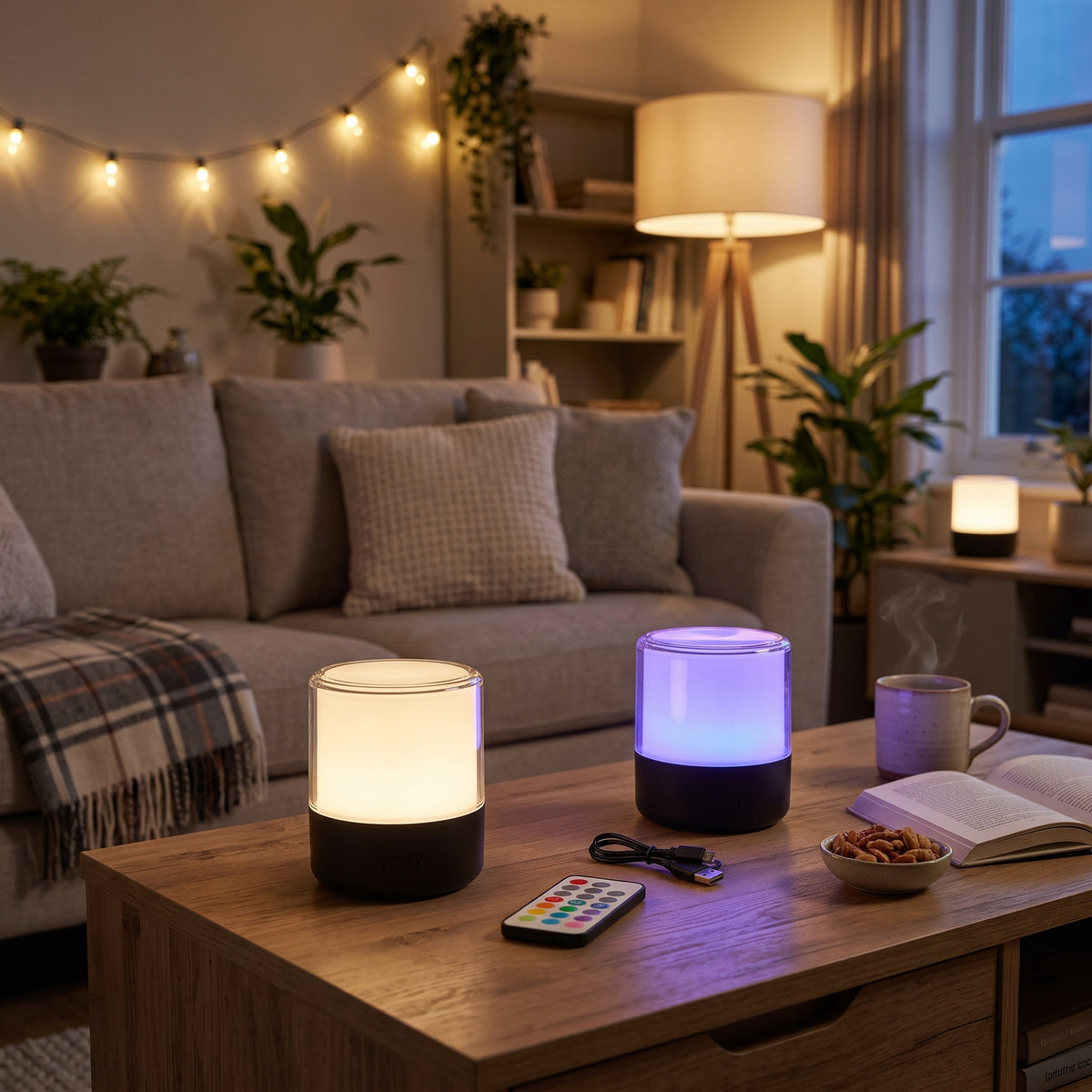 Lampe de table décoration LED blanc + RGB rechargeable avec télécommande BOLO H10cm