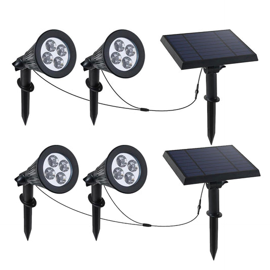 Lot de 2 double spot solaire relié avec panneau solaire déporté 2 en 1 à piquer ou à fixer éclairage puissant LED blanc dimmable FAMILY SPIKY H38cm