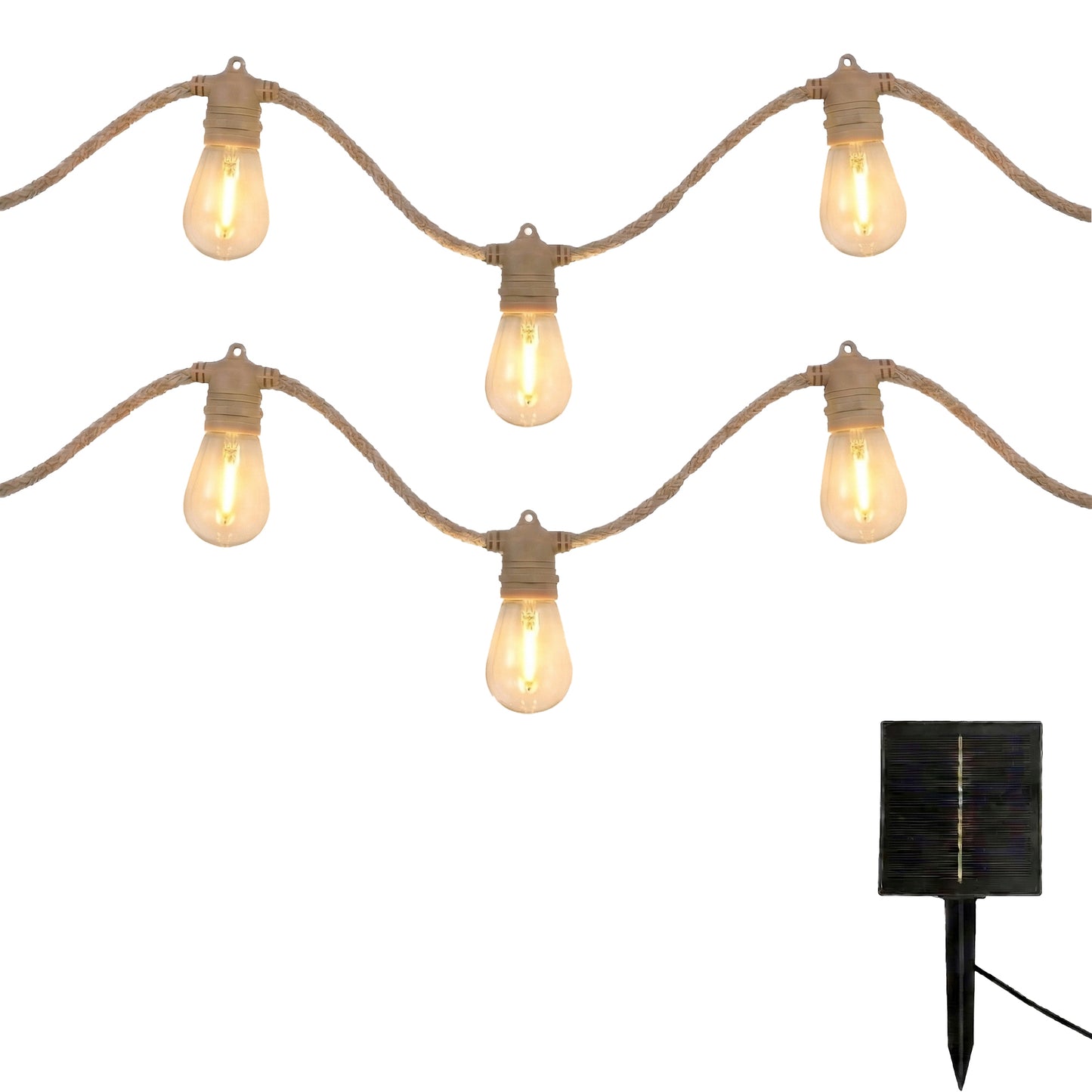 Guirlande lumineuse solaire raccordable en corde 20 ampoules transparentes LED blanc chaud FANTASY CORD SOLAR 13m