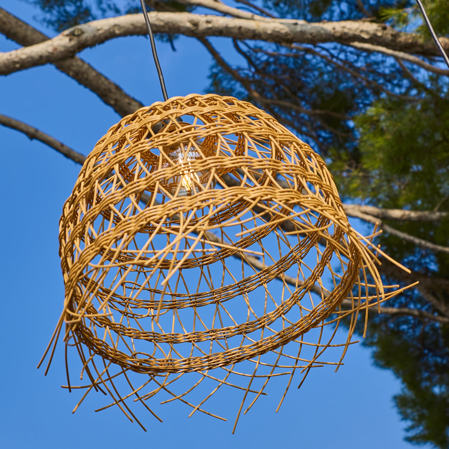 Lot de 2 suspensions sur secteur pour l'extérieur 2X HAWAII LONG OUTDOOR CABLE en poly rotin style bohème 5m de longueur de câble