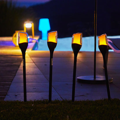 Lot de 4 torches solaires  effet flamme LED blanc chaud 4X FARELY H64,5cm