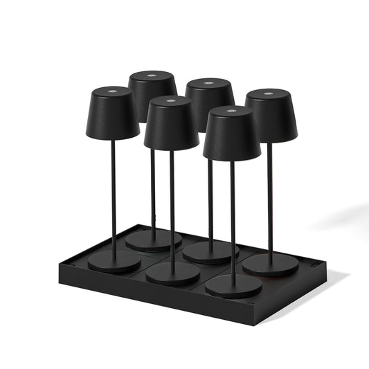 Lot de 6 lampes de table touch sans fil en aluminium KELLY BLACK LED blanc dimmable H38 cm avec plateau de chargement