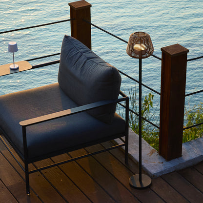 Lampadaire nomade design poly rotin pour extérieur LED MIDY BOHEME H120 cm