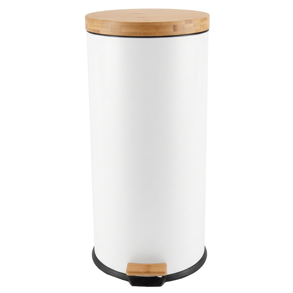 Poubelle bois de cuisine à pédale 30L FOREST Blanc en acier Inox couvercle en bambou avec seau