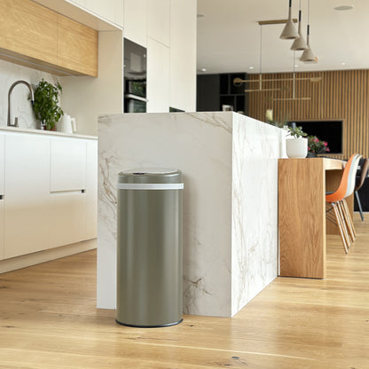 Poubelle de cuisine automatique 42L SOHO Taupe mat en acier INOX avec cerclage