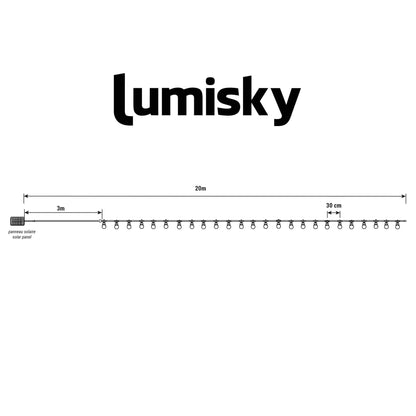 Guirlande lumineuse solaire 25 ampoules BESTY LIGHT LED blanc chaud dimmable 20m