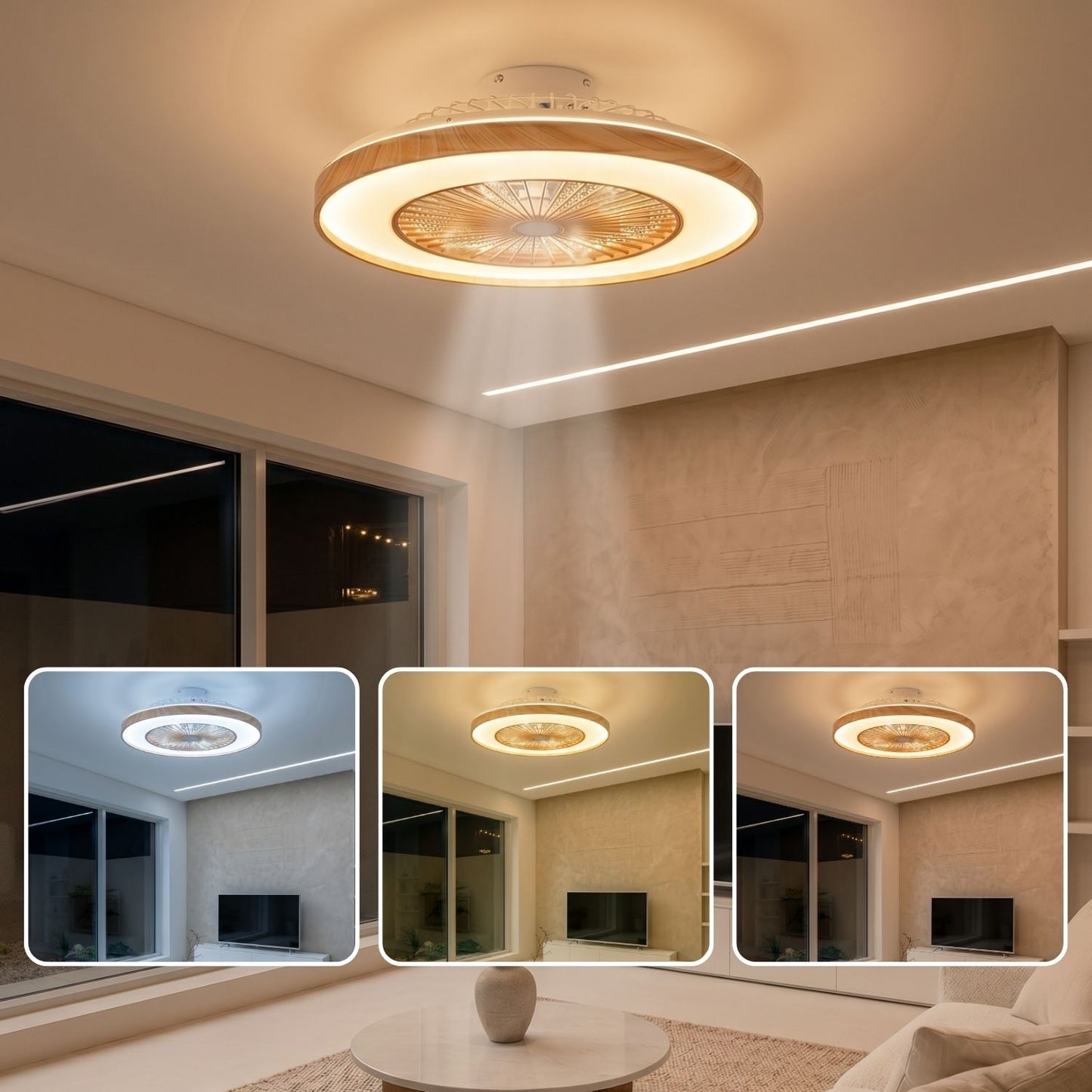Ventilateur de Plafond WOODIA 48cm Design Bois avec Plafonnier LED 26W Puissant Petit Ventilateur Silencieux Chambre Salon Bureau Moteur DC 15W Basse Consommation Réversible Mode Hiver et Ete avec Télécommande Luminaire Intégré 2700 Lumens Noir et Bois