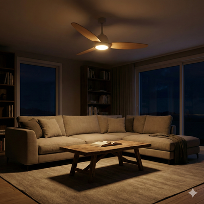 Ventilateur de Plafond CORALI 106cm avec Éclairage LED 15W Intégré Petit Ventilateur Silencieux 34dB pour Chambre et Salon Moteur DC 30W Basse Consommation Réversible Mode Été Hiver 6 Vitesses avec Télécommande Plafonnier 2700 Lumens Blanc et Bois