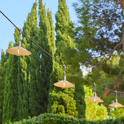 Guirlande lumineuse extérieur 10 abat-jour en acier style vintage MINI VINTY LIGHT HYBRID LED blanc chaud 6m solaire et sur secteur