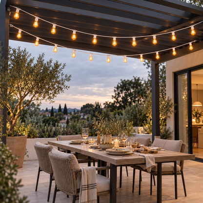 Guirlande lumineuse extérieur câble blanc 10 ampoules LED blanc chaud douille E27 interchangeables MAFY LIGHT WHITE 6m