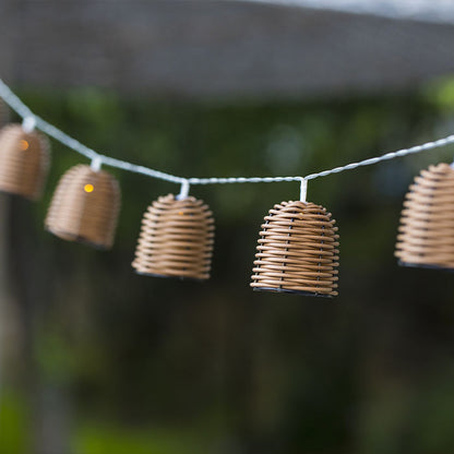 Lot de 2 guirlandes lumineuses solaires 10 abat-jour poly rotin LED blanc chaud FORMENTERA 3.80m