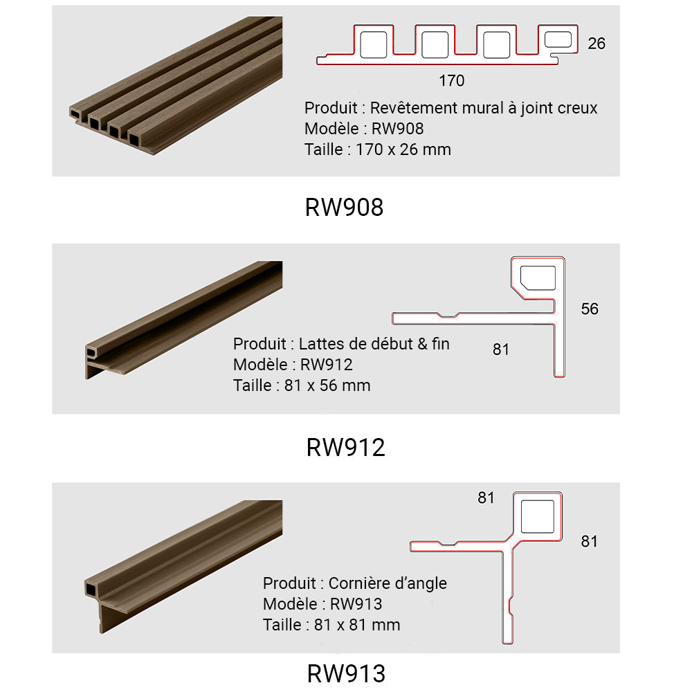 Lot de 16 lames de bardage bois composite 250x17x2.6cm couleur bois - 6,8 m2