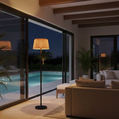 Lampadaire solaire extérieur en poly rotin avec module LED blanc chaud télécommande MATEO SOLAR  H160cm