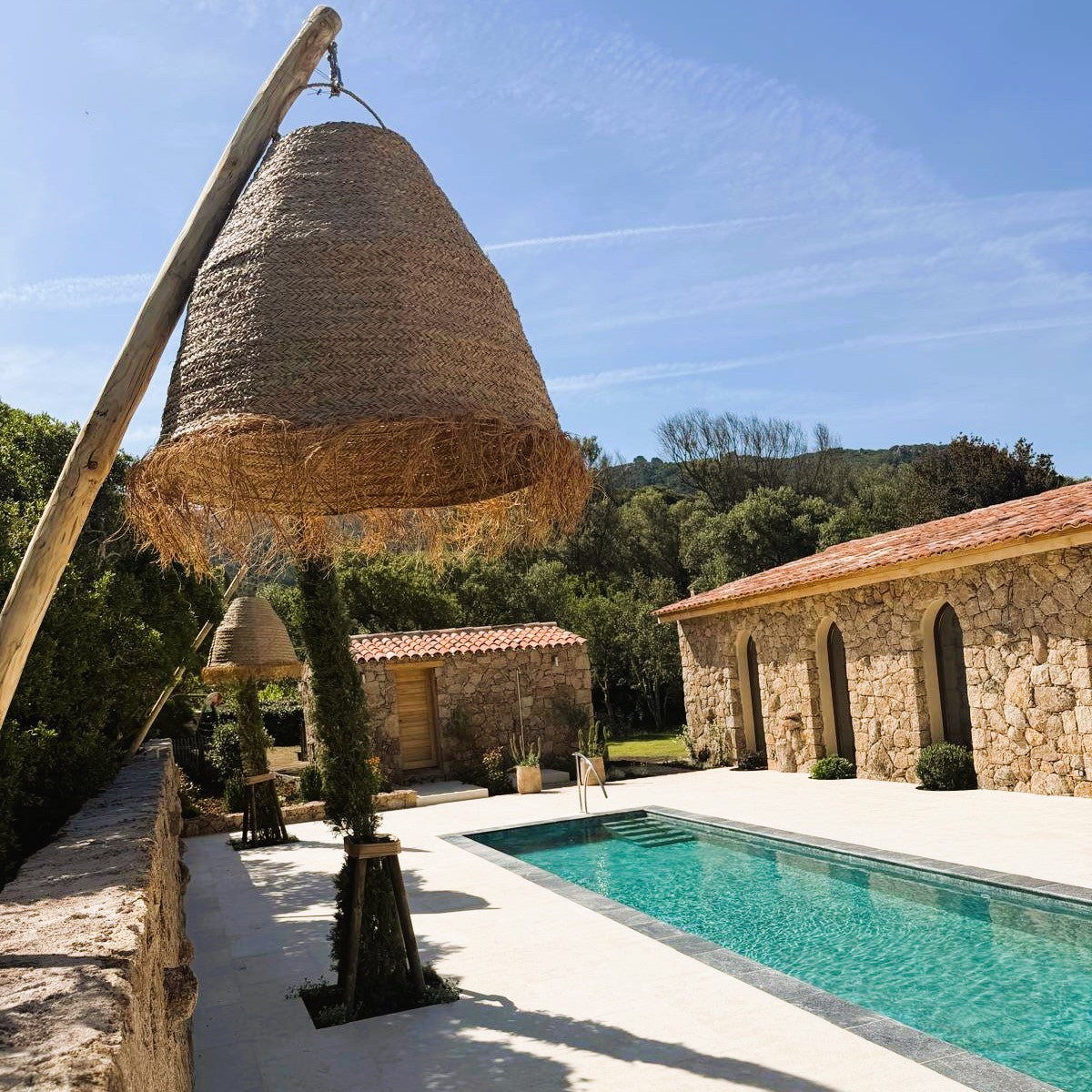 Suspension sur secteur XXL pour l'extérieur BIG ANAFI OUTDOOR CABLE en jonc de mer naturel style bohème 5m de longueur de câble