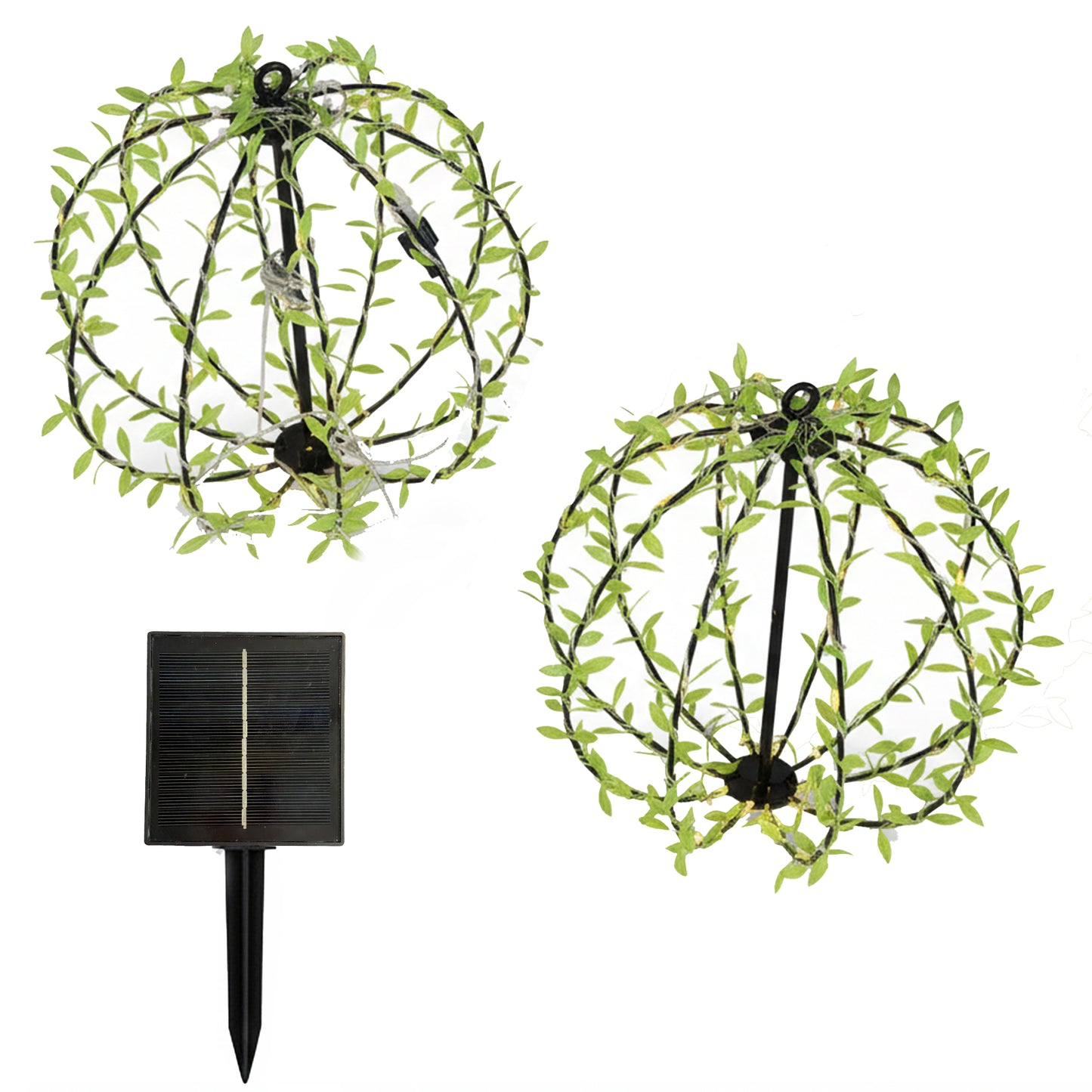 Lot de 2 suspensions solaires boules lumineuses et feuillage avec panneau solaire déporté 2x BALL FESTY D30cm