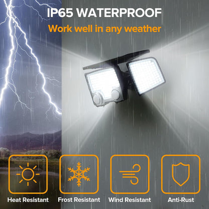 Lot de 2 Spots Solaires à 3 Têtes Noires RAYLITE - Éclairage LED Puissant Blanc, Orientables avec Détecteur de Mouvement, Idéaux pour Sécuriser Jardin, Terrasse et Extérieur