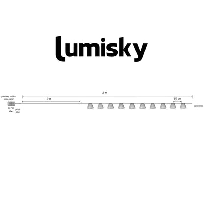 Guirlande lumineuse solaire et sur secteur raccordable en corde 20 ampoules transparentes LED blanc chaud dimmable NATURA LIGHT HYBRID 13m