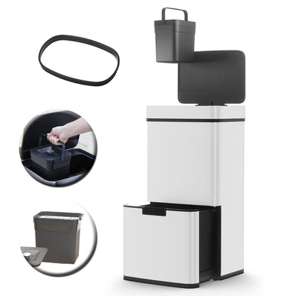 Poubelle De Cuisine Automatique Tri Sélectif Double Compartiment 75l NARVIK BLANCHE White mat Recyclage Grande Capacité Et Poubelle De Table 3l