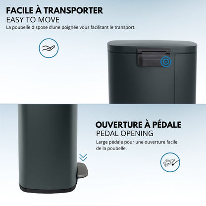 Poubelle de cuisine à pédale 50L Design ADMIRAL Gris mat en acier Inox avec seau et fermeture douce