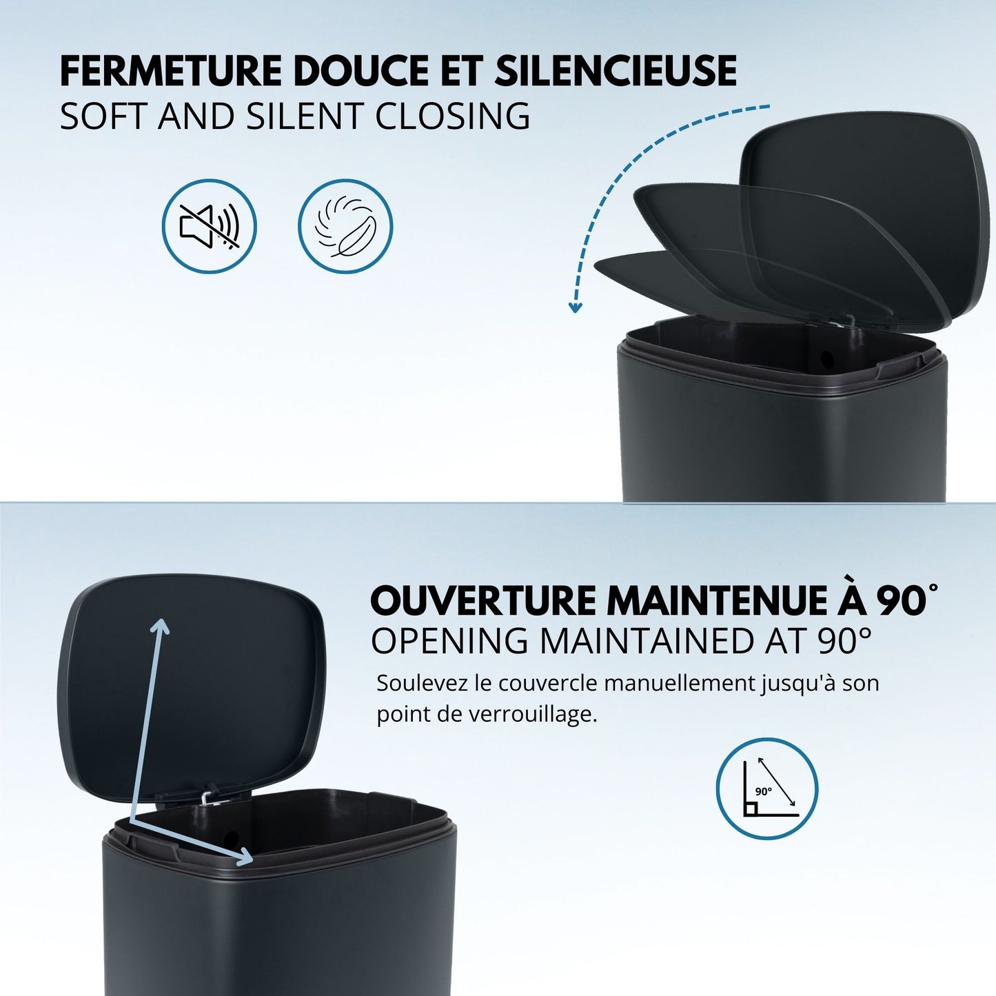 Poubelle de cuisine à pédale 50L Design ADMIRAL Gris mat en acier Inox avec seau et fermeture douce