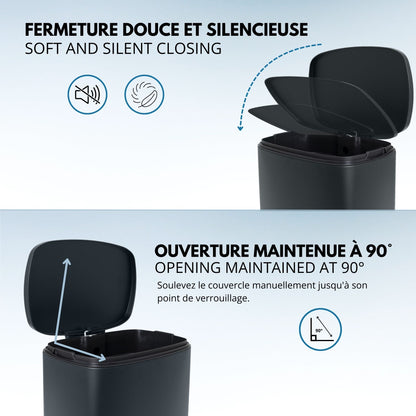 Poubelle de cuisine à pédale 50L Design ADMIRAL Gris mat en acier Inox avec seau et fermeture douce