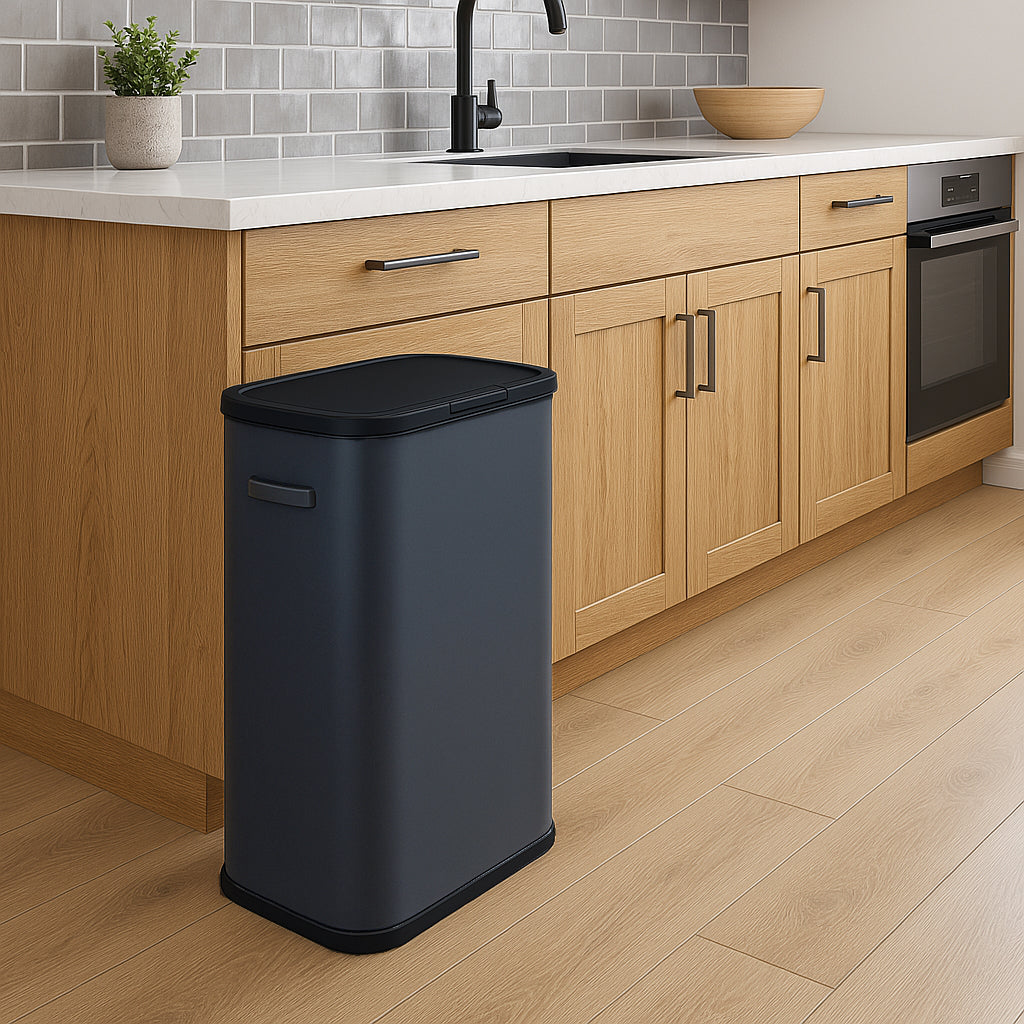 Poubelle de cuisine push 60L PORTLAND en acier Inox GRIS Ouverture par simple pression
